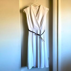Calvin Klein size 4 white office sleeveless midi dress with belt